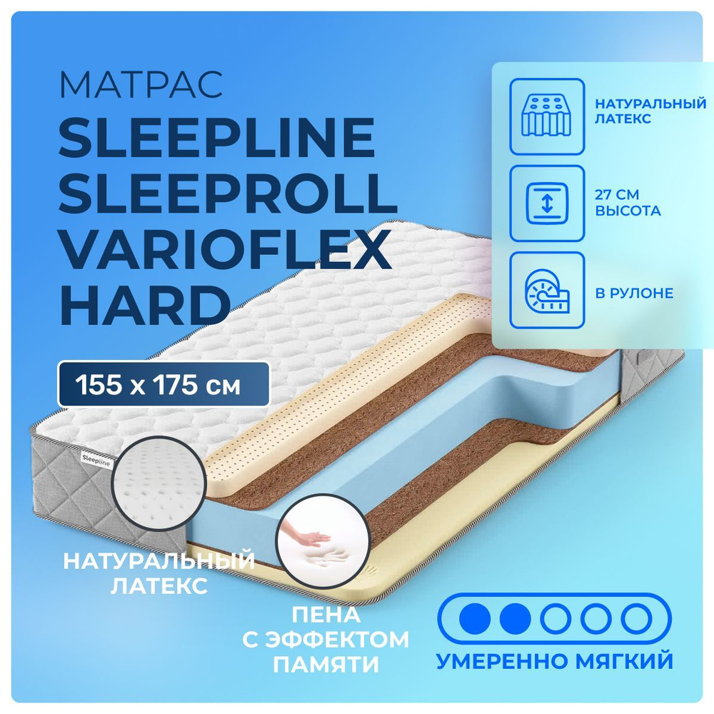 Матрас 155х175 Sleepline SleepRoll VarioFlex Hard, беспружинный, двусторонний с разной жесткостью, полумягкий, #1
