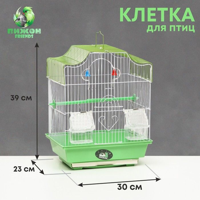 Клетка для птиц Пижон укомплектованная Bd-1/4f, 30х23х39 см, зеленая  #1