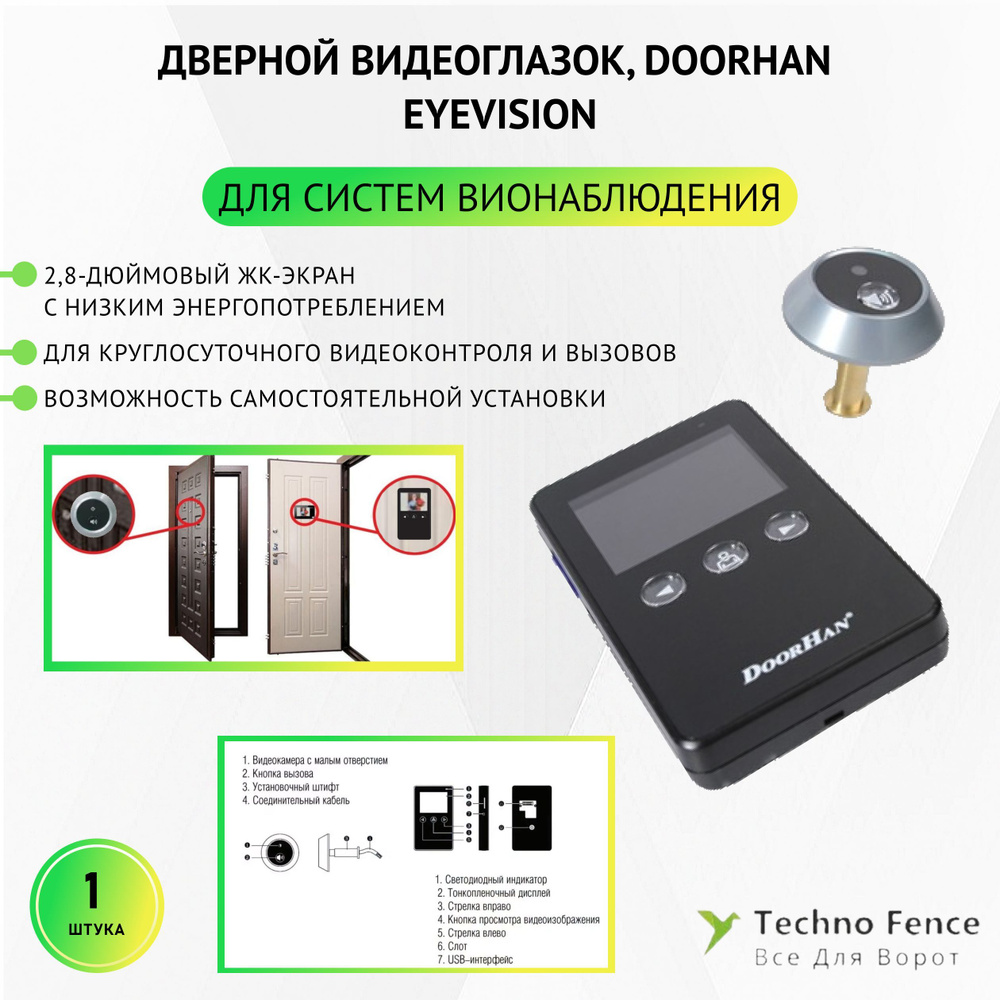 DoorHan Wi-Fi Видеоглазок Видеодомофон, 320x240, черный #1