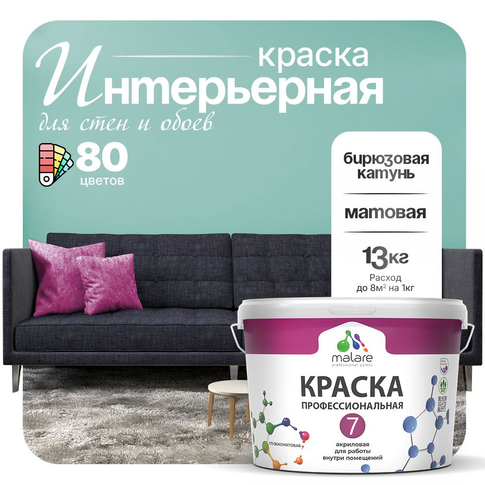 Краска Malare Professional Euro №7 интерьерная для стен и обоев, для потолка, акриловая, быстросохнущая, #1