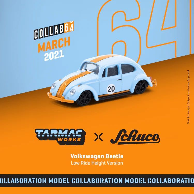 Коллекционная машинка Tarmac Works 1:64 VW Beetle Blue Orange Low Ride Height #1