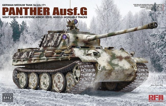 5112 RFM Танк Panther G w/Night Sights and Air Defense Armor & Steel Wheel 1/35 #1