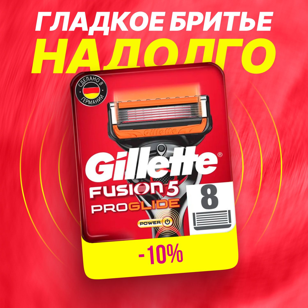 Сменные кассеты Gillette Fusion Proglide Power с 5 лезвиями для точного бритья, 8 шт / Лезвия для бритвы #1