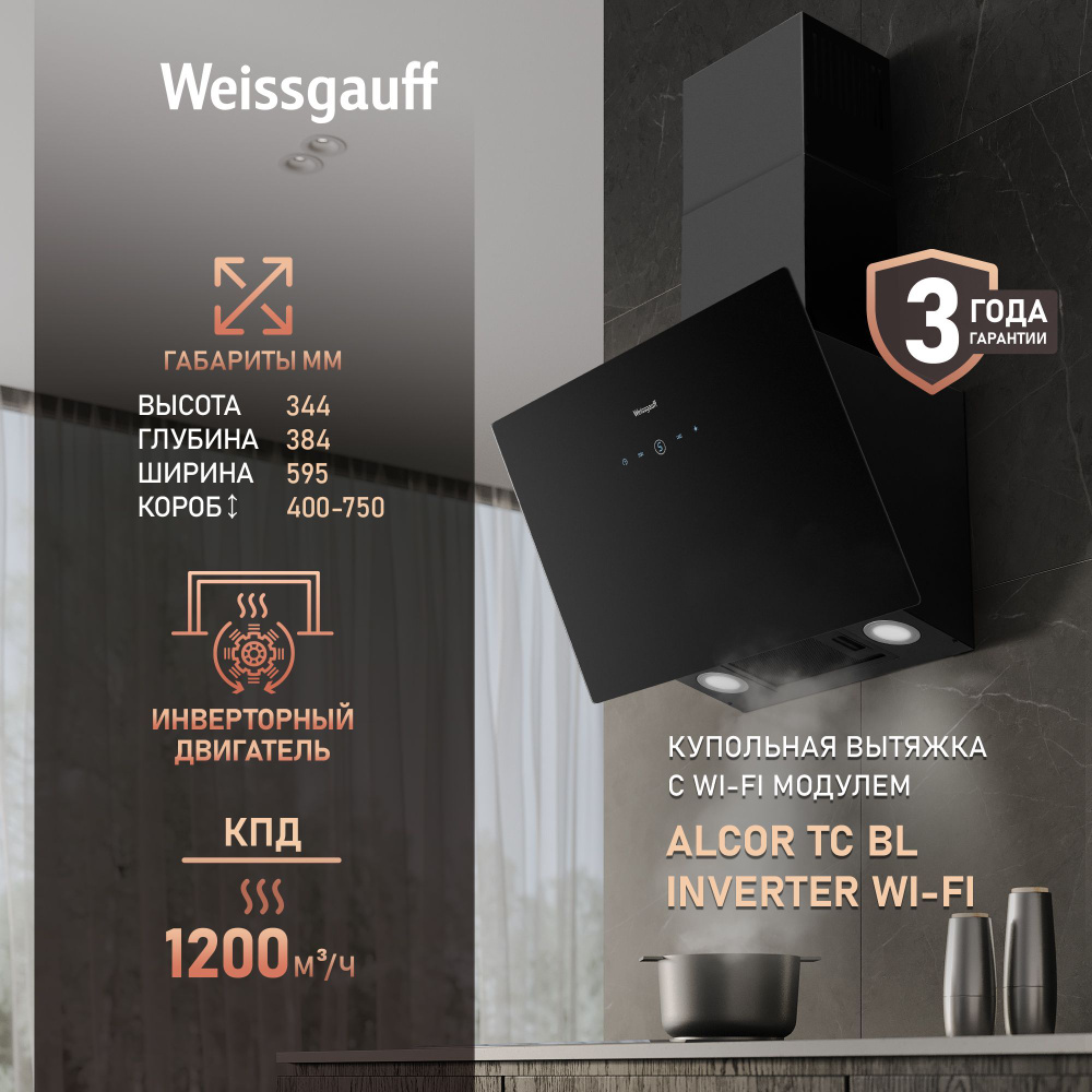 Купольная вытяжка c Wi-Fi и инвертором Weissgauff Alcor TC BL Inverter Wi-Fi  #1