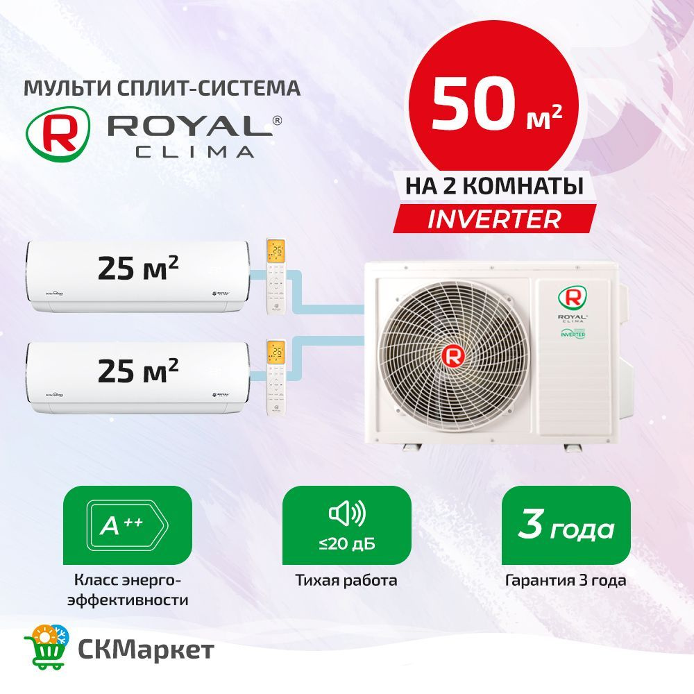 Мульти сплит система на 2 комнаты (25+25)кв.м. Royal Clima RCI-PFF09HNx2/2TFM-17HN/OUT/17000 BTU  #1