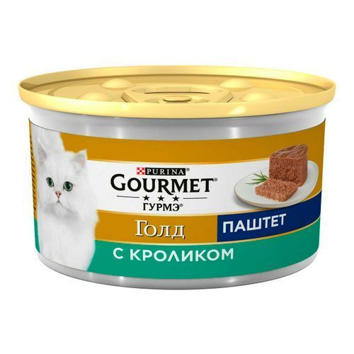 Влажный корм для кошек паштет с кроликом Gourmet Gold, 85г 12 банок  #1