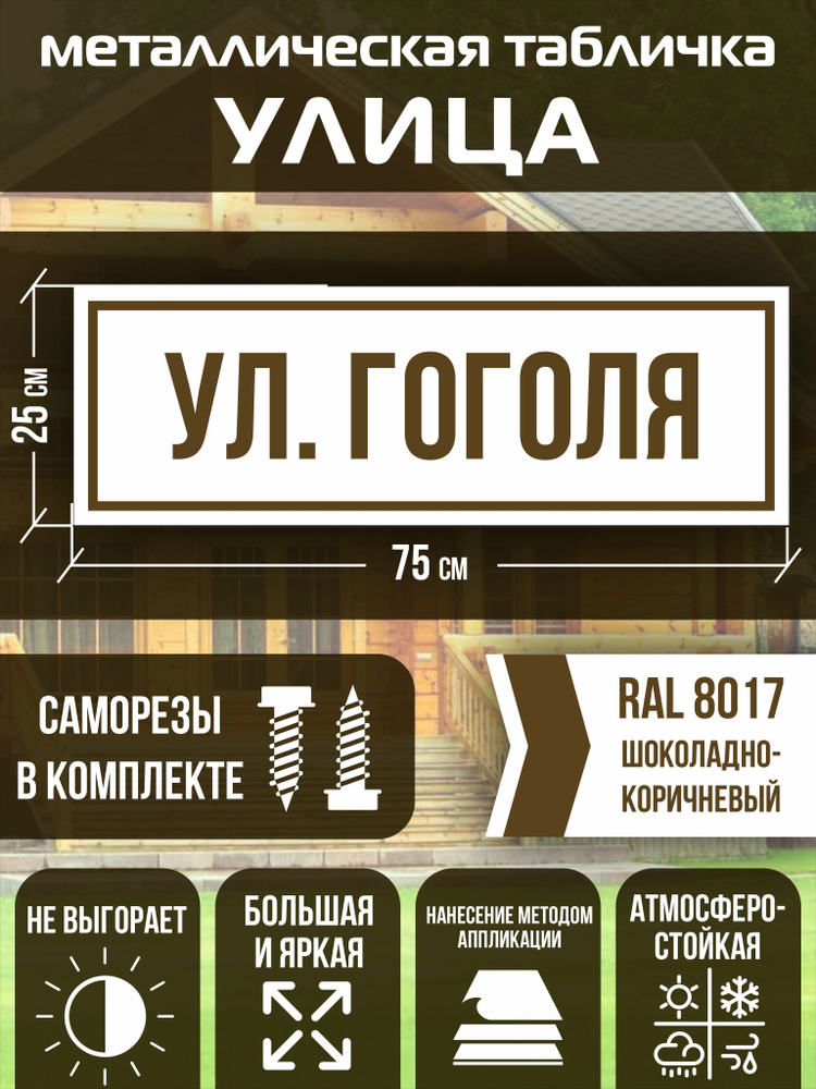 Адресная табличка на дом улица Гоголя RAL 8017 коричневая #1