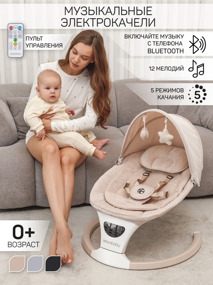 Качели электронные детские Amarobaby Teddy swing, бежевый #1