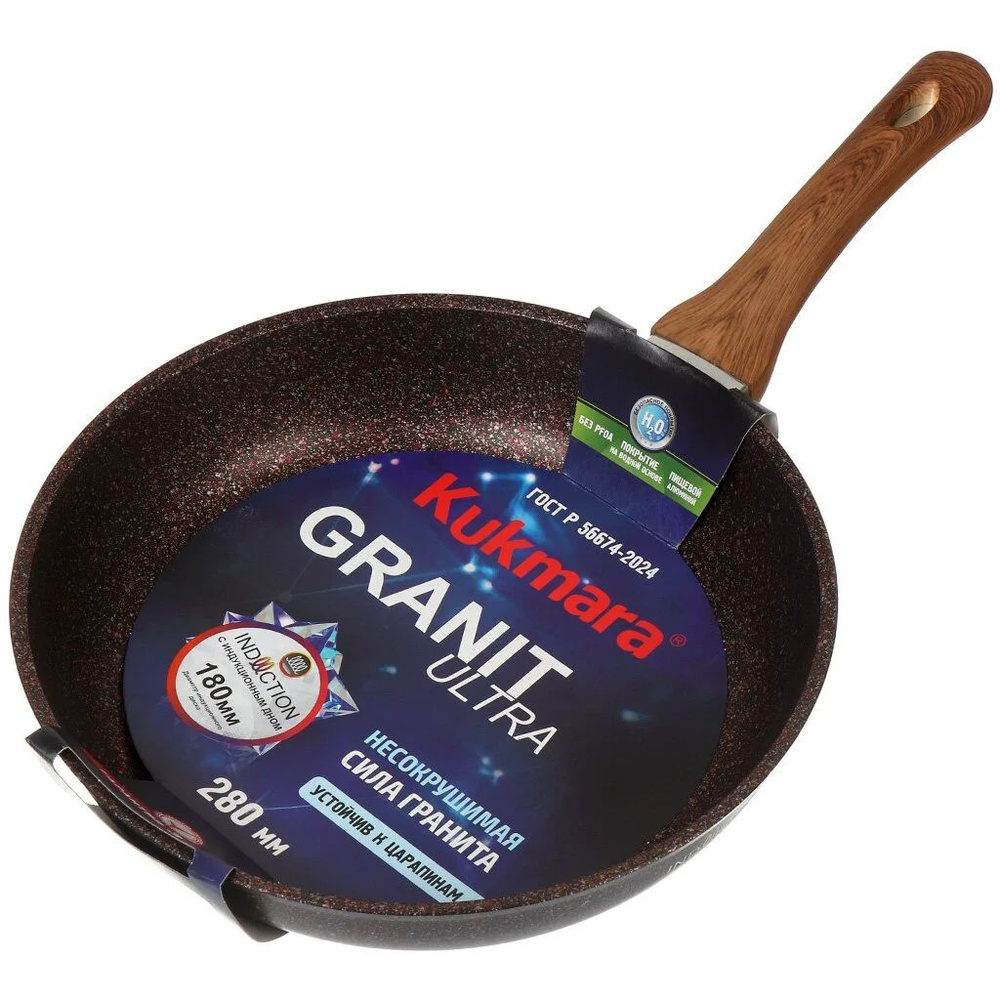 Kukmara Сковорода литой алюминий, 28 см, антипригарное покрытие, Granit Ultra Red Induction #1