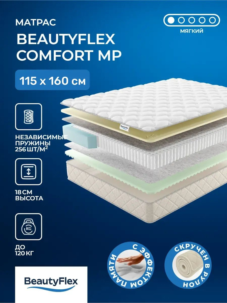 Матрас BeautyFlex Comfort 115х160 пружинный c эффектом памяти, умеренно-мягкий, массажный эффект, мемори, #1