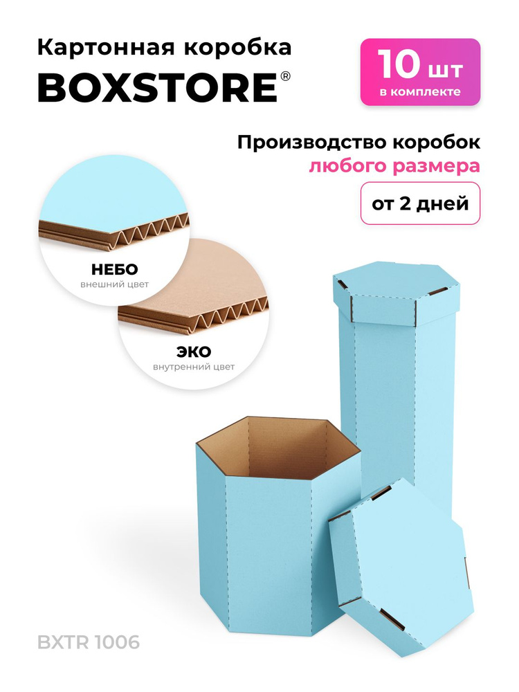 BOXSTORE 20x20x20 см, 10 шт. коробки шестигранные картонные, цвет: небо / бурый, 20х20х20 #1