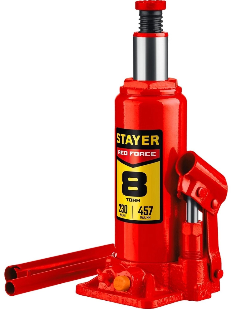 Бутылочный гидравлический домкрат Professional STAYER RED FORCE 8 т 200 - 385 мм #1