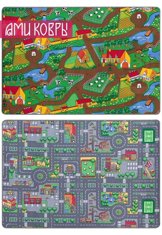 Игровой коврик двусторонний 140*200 см Playmat DUO City Grey Farm #1