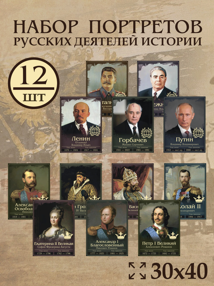 Плакаты 30х40 "Портреты русских деятелей истории" - 12 шт #1