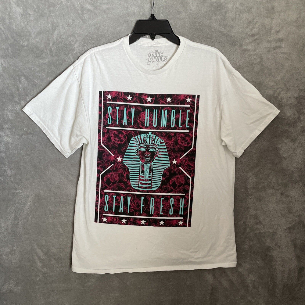 Футболка футболка мужская New The Young & Wild T-Shirt Mens Large Graphic Stay Humble White Short Sleeve #1