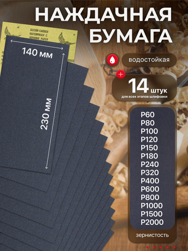 Наждачная бумага набор 230х140 Р60 Р80 Р100 Р120 Р150 Р180 Р240 Р320 Р400 Р600 Р800 Р1000 Р1500 Р2000, #1