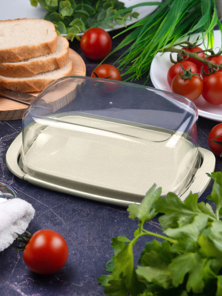 Масленка для сливочного масла с крышкой Elfplast, сырница пластиковая, слоновая кость #1