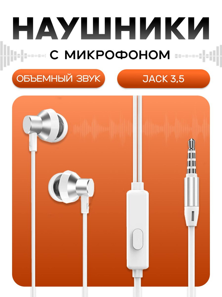 Наушники проводные Jack 3.5 мм BOROFONE BM35 вакуумные с микрофоном / гарнитура / 1,2 м #1