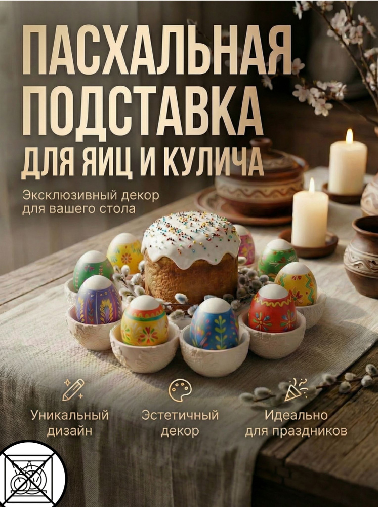 Подставка пасхальная для яиц и кулича белая, поднос для украшения стола, вместимость 10 яиц #1