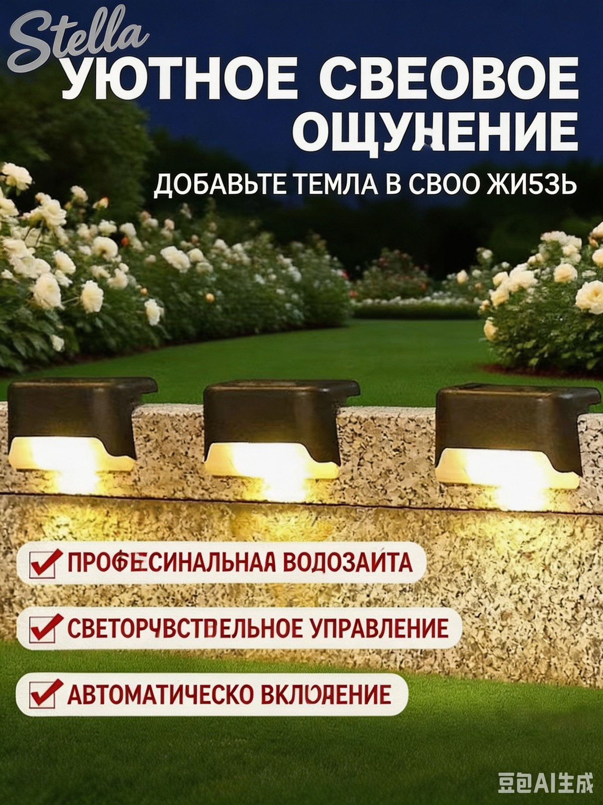 Светильник для лестницы на солнечной батарее теплый свет