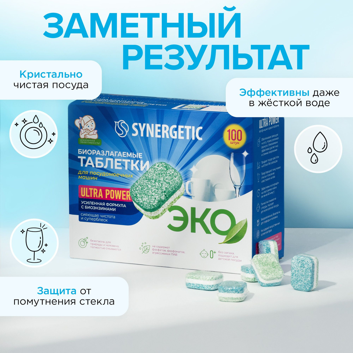 Таблетки для посудомоечной машины Synergetic Ultra Power 100 шт ...