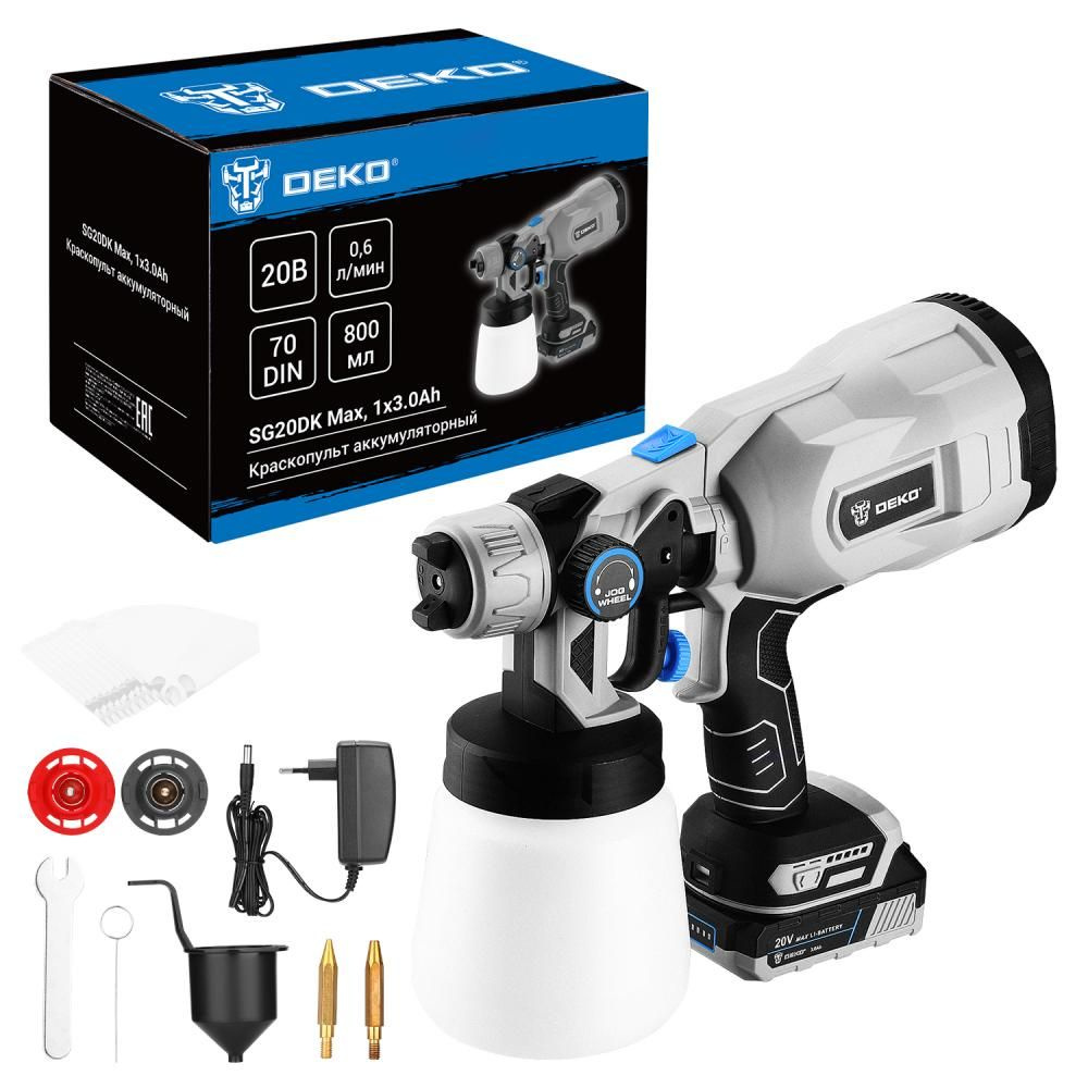 Краскопульт аккумуляторный DEKO SG20 DK Max (20В, объем бачка 0.8 л ...