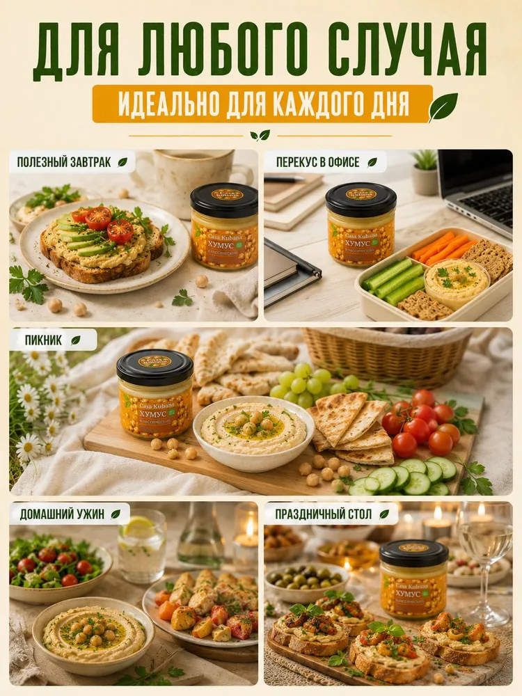 Набор Хумус Классический Casa Kubana 540г, веганская закуска, намазка для бутербродов 6шт, 540 г, 6 шт, фото 4
