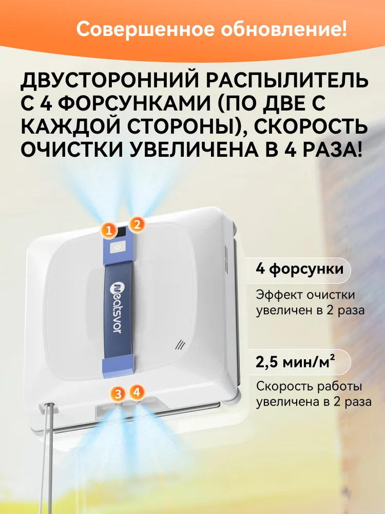 Робот мойщик окон квадратный NEATSVOR W10PLUS с распылением мощный, вариант, фото 6