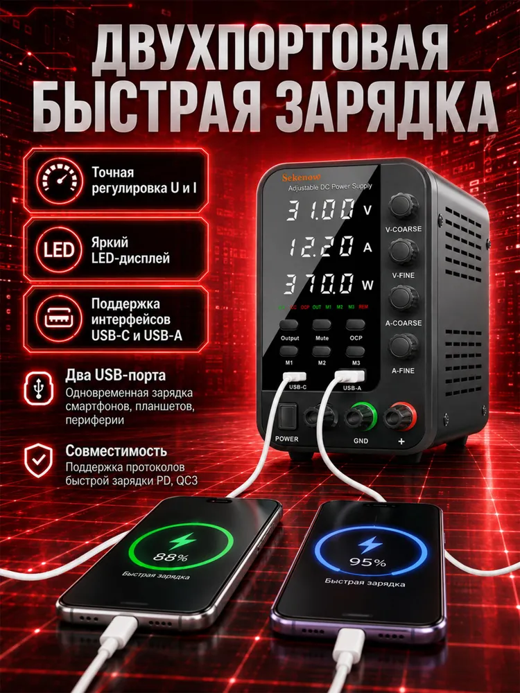 Регулируемый источник питания постоянного тока до 31 В, ток до 12.2 А, Высокая мощность для питания ноутбуков, вариант, фото 5