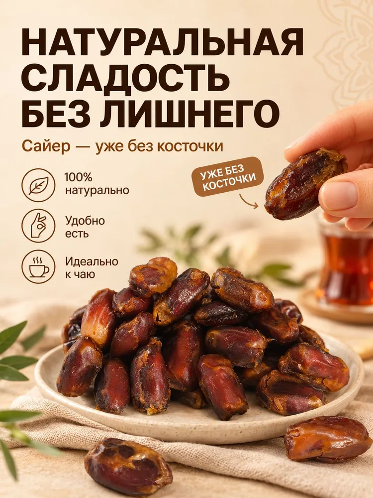 Финики БЕЗ сахара и БЕЗ косточки, сорт Сайер, 1000г, 1 кг, фото 5