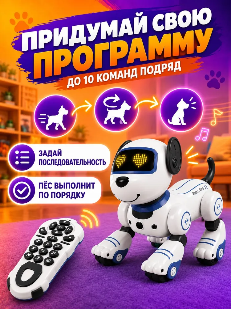 Интерактивный робот-пёс на пульте с 17 командами, ИК-сенсором, музыкой, танцами и LED-глазами, 3+, вариант, фото 3