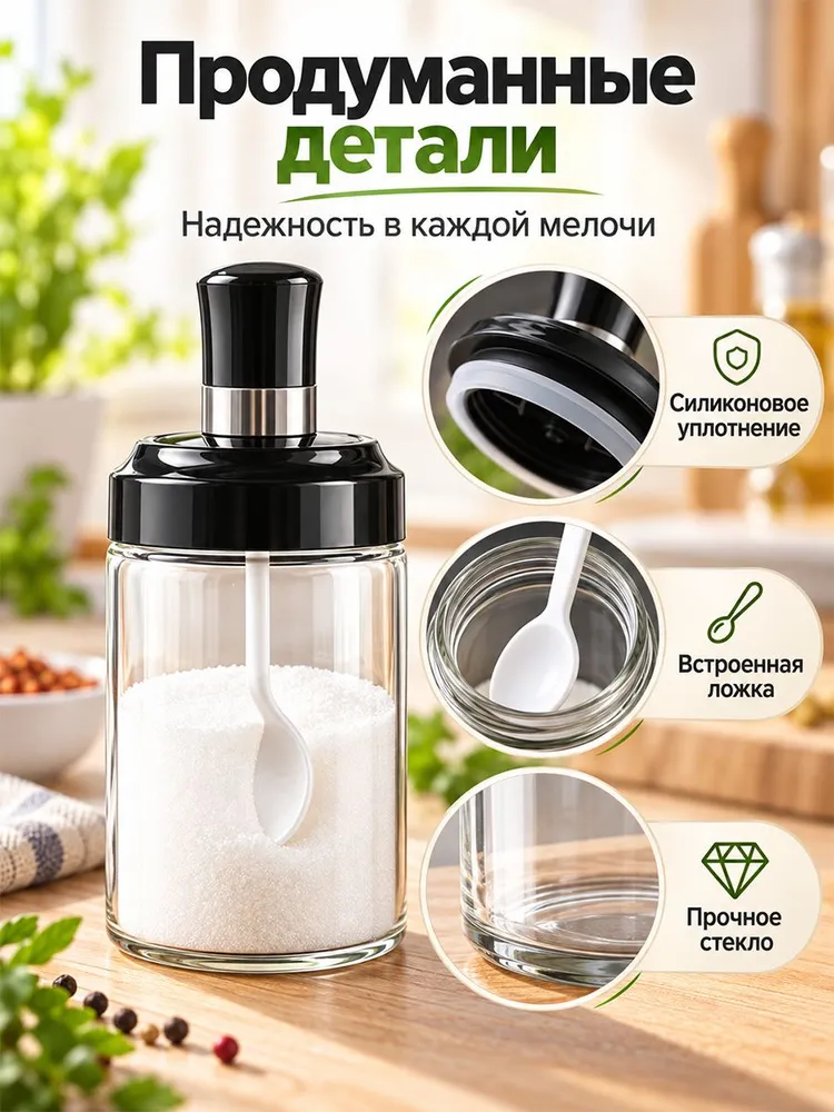 Банка для сыпучих продуктов 250 мл 1 шт пластик, 250 мл, 1 шт, фото 6