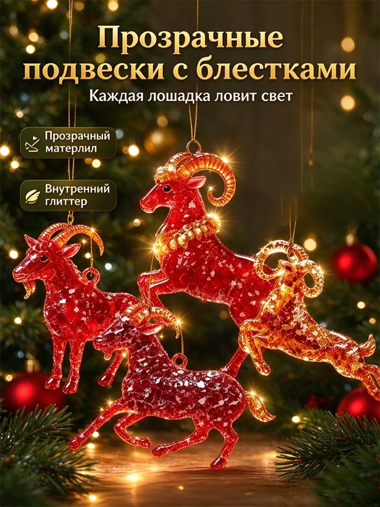 Елочные игрушки символ года 2027 коза, 4 штуки, украшения на елку новогодние,новогодний декор, подарки, вариант, фото 6