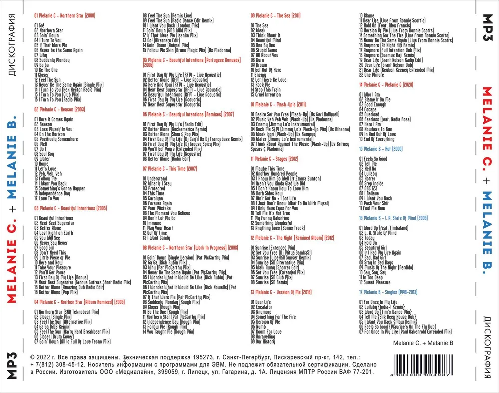 Melanie C. (2000-2020) + Melanie B. (2000-2013) - Полная дискография (Запись на CDR) (MP3), вариант, фото 3