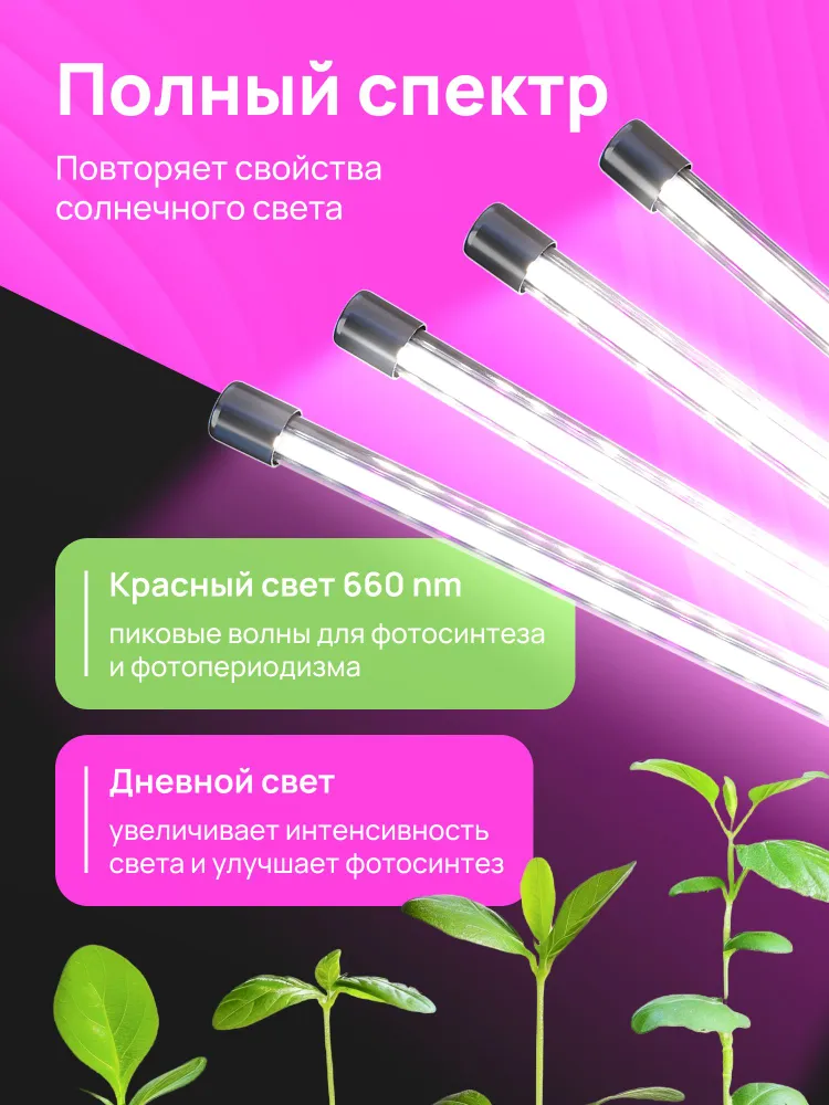 Фитолампа для растений и рассады полный спектр 4 лампы, вариант, фото 3