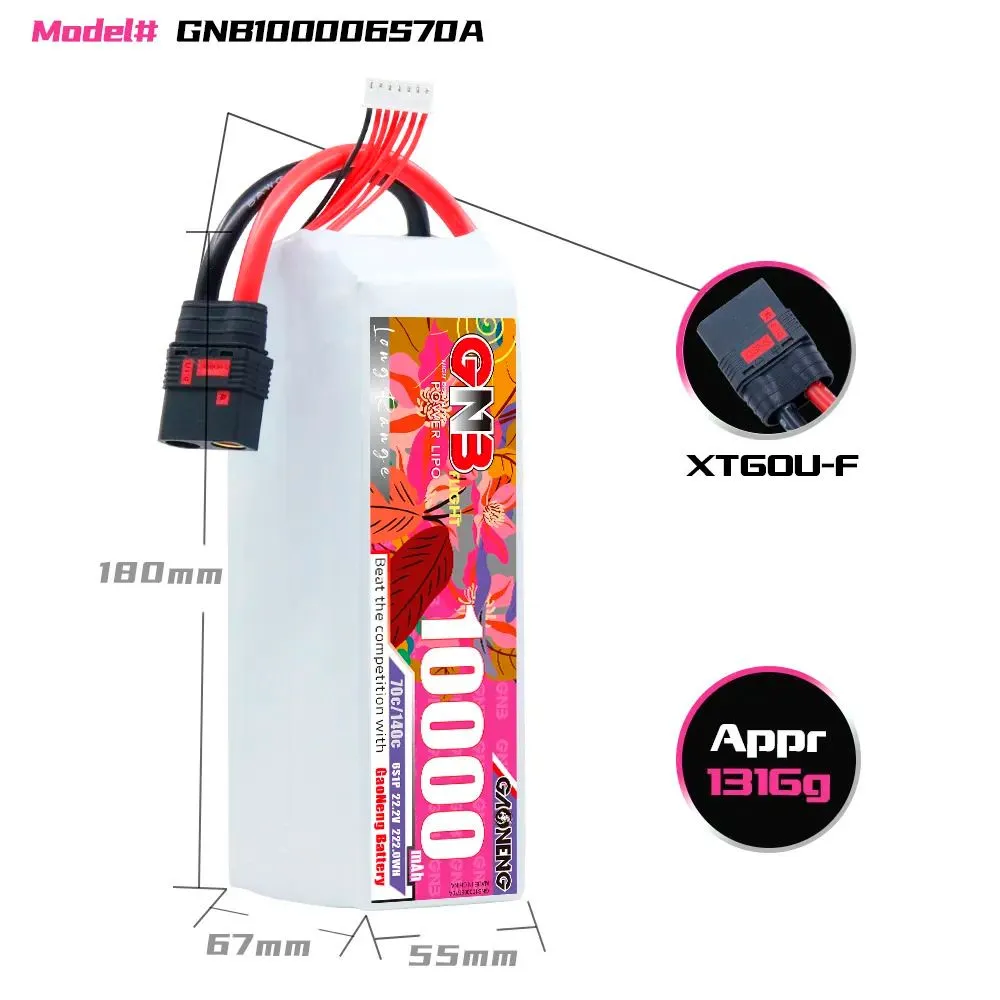 Gaoneng GNB 6S 22.2V 10000mAh 70C XT60 Lipo battery