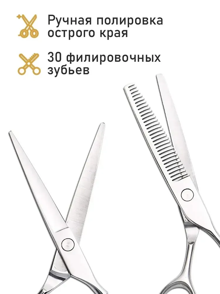 Ножницы парикмахерские профессиональные Dykemann Haarschnitt PR-2, прямые и филировочные, набор для стрижки волос, вариант, фото 2