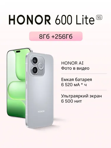 Honor Смартфон HONOR 600 Lite Ростест (EAC) 8/256 ГБ, Micro-SIM, серый