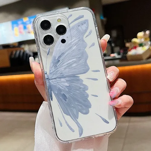 Подходит для iPhone 14 Pro Max прозрачный ТПУ Принт в виде бабочки принтом Чехол,Противоударный чехо