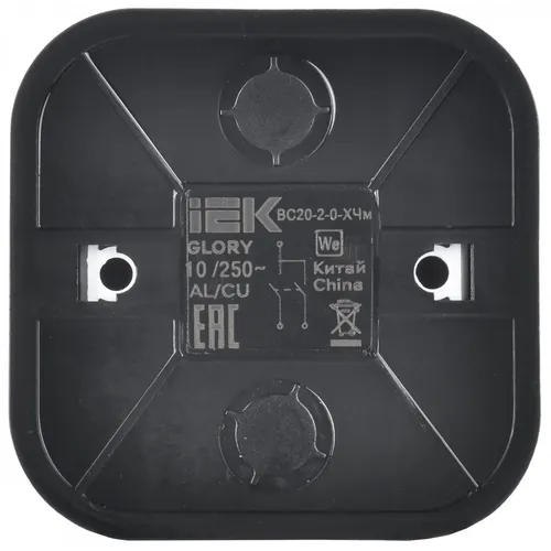 GLORY Выключатель 2-клавишный для открытой установки 10А ВС20-2-0-ХЧм черный матовый, IEK EVH20-K02M