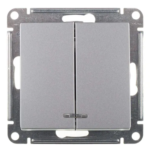 Выключатель Systeme Electric AtlasDesign двухклавишный встраиваемый с подсветкой серый алюминий ATN0