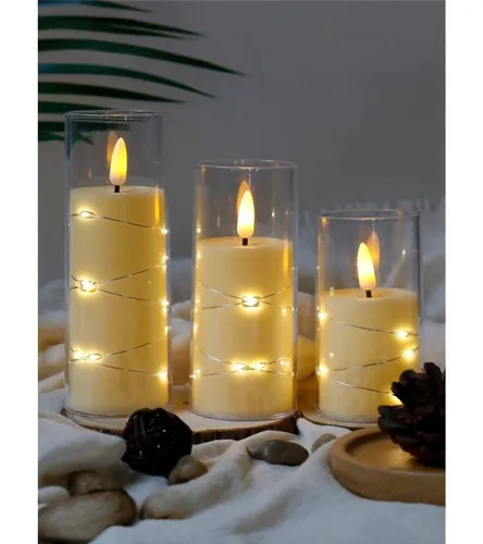 Мерцающие светодиодные свечи с гирляндой, 3 шт, новогодний декор GY