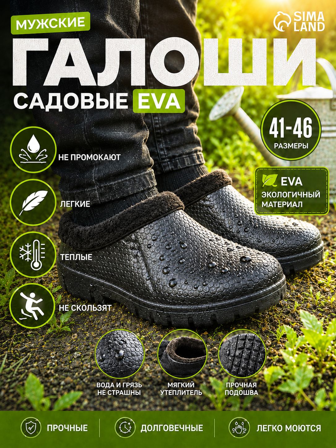 Галоши утепленные, размер 45-46, черные