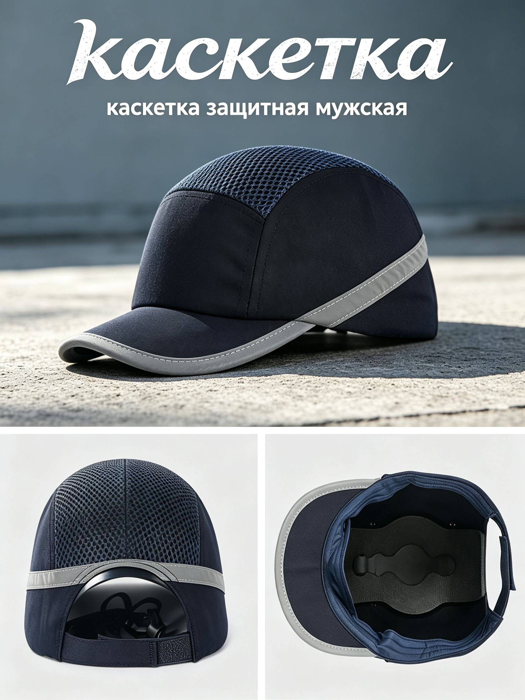 КаскетказащитнаяНовыйпродукт,ЛегкаярабочаяшапочкасАБС-каркасом,дышащейсеткойисветоотражающимикраями