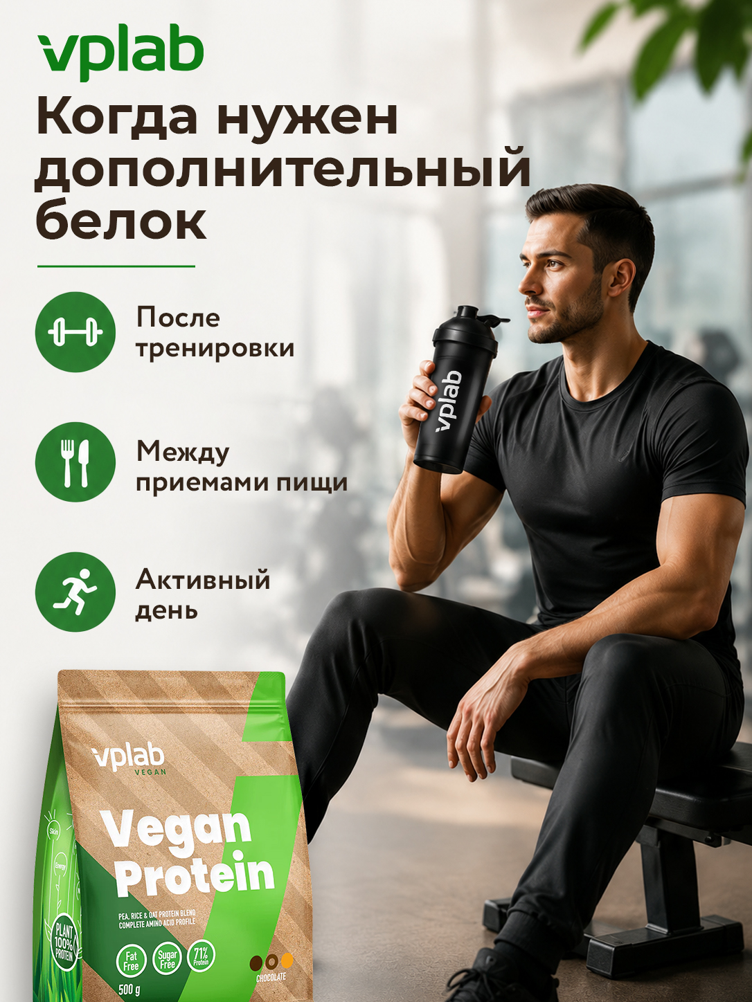 Vplab, Vegan Protein - 500g, Шоколад
