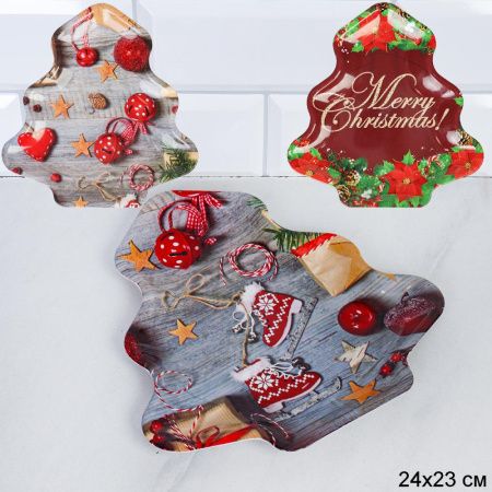 Поднос сервировочный новогодний в форме елки, 24 х 23 х 1,3 см, DS-11 Поднос сервировочный новогодний в форме елки, 24 х 23 х 1,3 см, DS-11