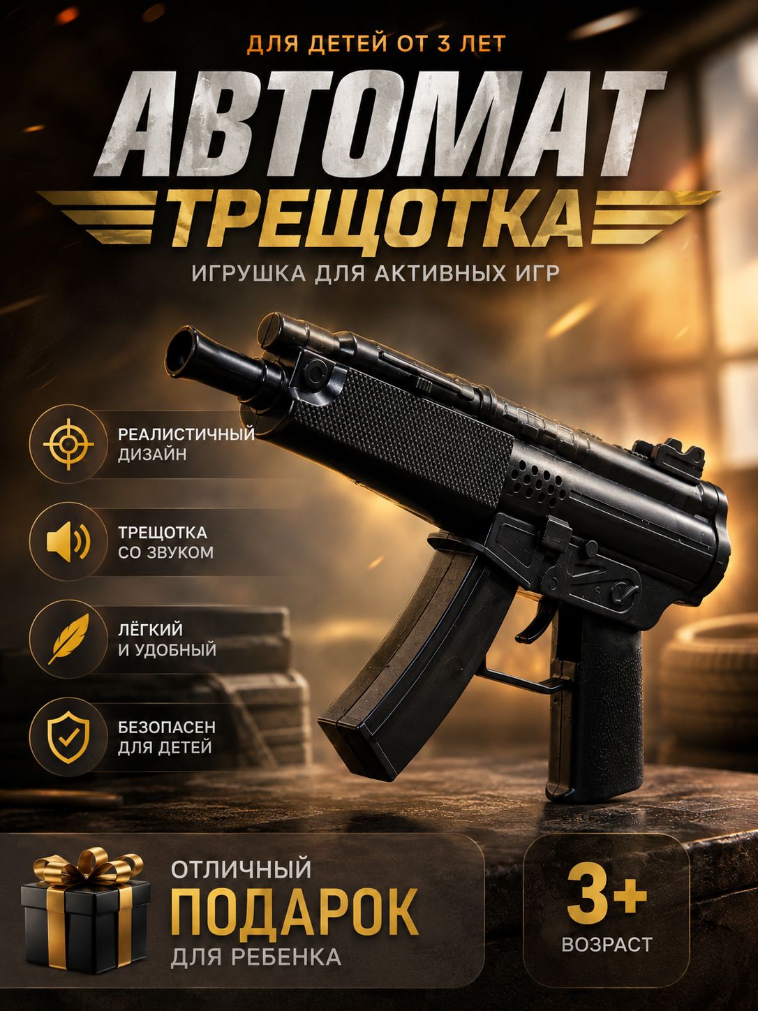 Автомат-трещотка Ястреб / Игрушечное оружие для мальчиков