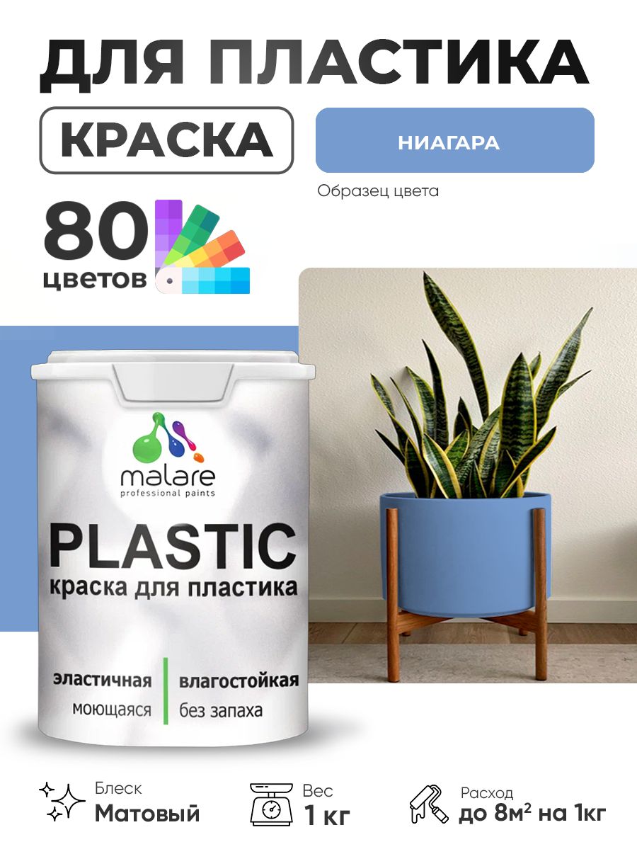 Акриловая краска для пластика Malare Plastic для пенопласта ПВХ сайдинга, для подоконников и откосов, быстросохнущая без запаха, матовая, ниагара, 1 кг