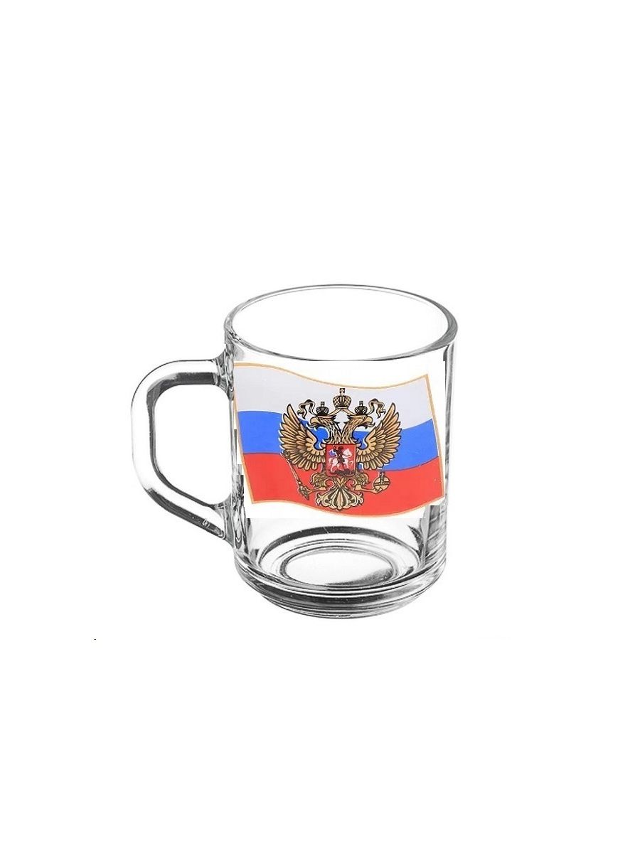 Кружка стекло Флаг России АКЦИЯ для чая и кофе, 250 мл