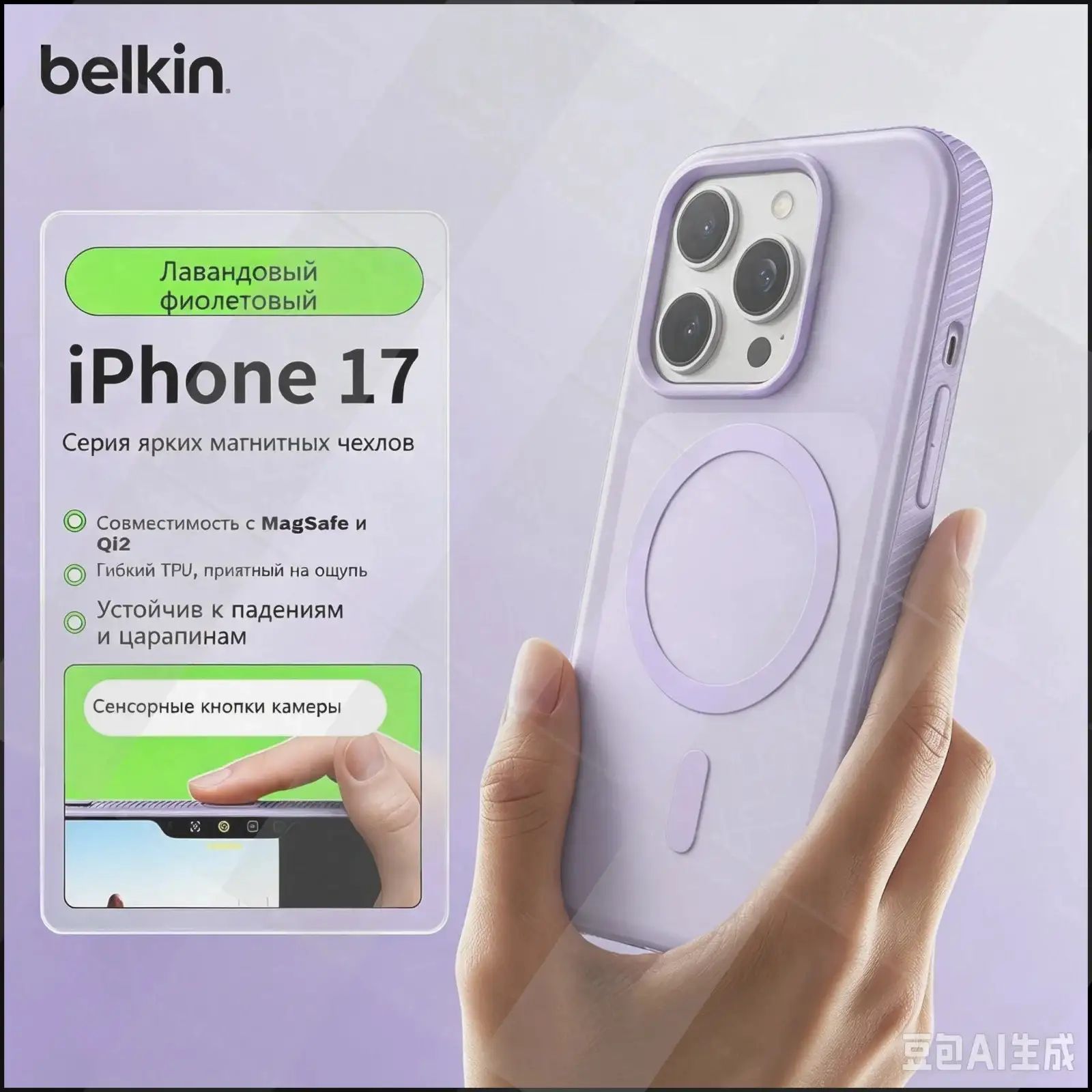 智能手机壳 用于 Apple iPhone 17, 塑料 , 淡紫色